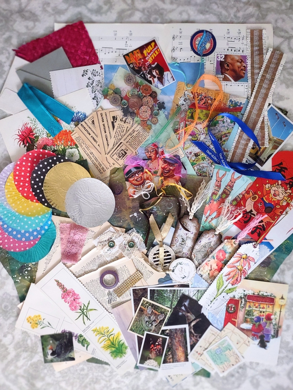 100+ Piece Eclectic Junk Journal Vintage Ephemera, Handmade Trinkets, Pop Art